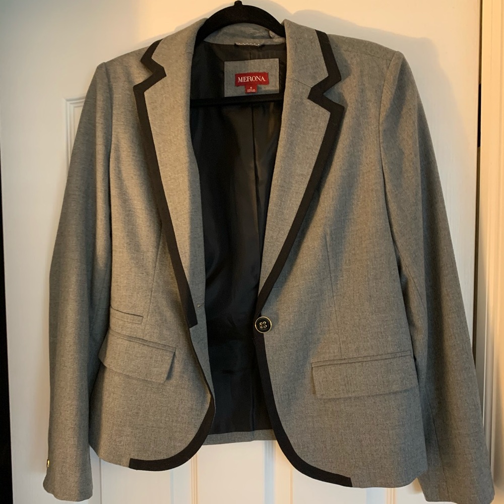 Grey blazer with black trim